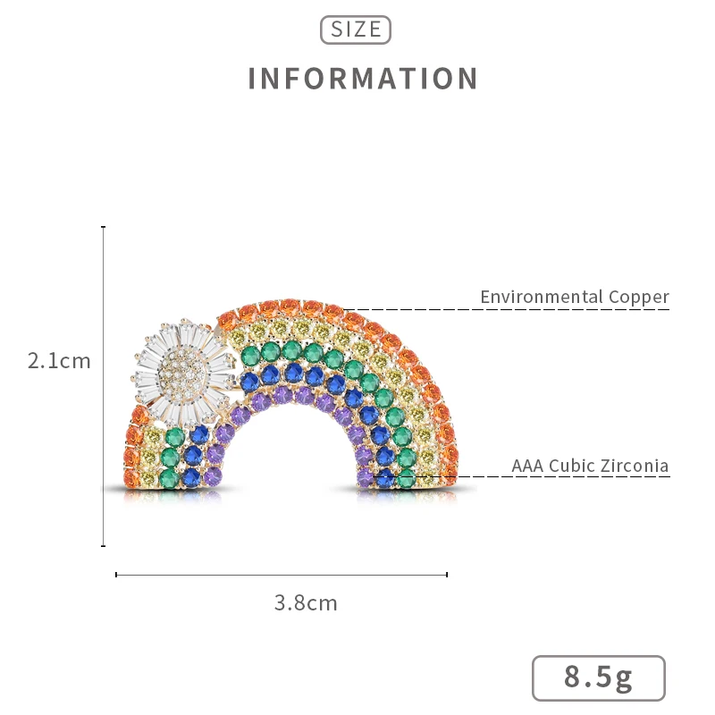Роскошные красочные циркониевые Кристальные радужные Броши для женщин медь микро-мощение Брошь булавка модный значок платье шляпа аксессуары