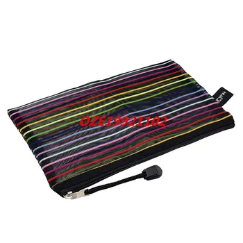

1PCS Mesh Design Multicolor Stripes Carry Blk File Paper Bag