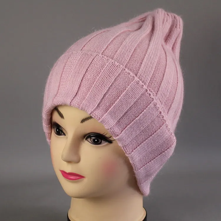 [Rancyword] толстые зимние шапки для женщин, шапки из ангоры, вязаная шерстяная теплая шапка с открытой спиной, новинка, RC2055 - Цвет: Pink color