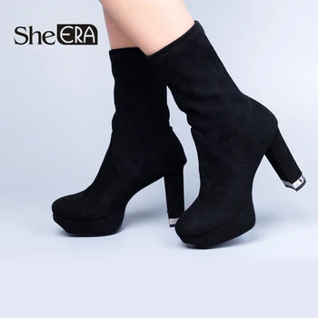 

She Era Retro Fashion Winter Women Boots Women's Sock Boots Sexy Metal Waterproof Nightclub Women Ankle Boots Shoes