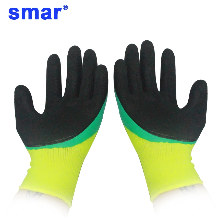 Лидер продаж зеленый и желтый латекс Microfine пены перчатки фабрика безопасности рабочие перчатки для мужчин использовать 1 пара