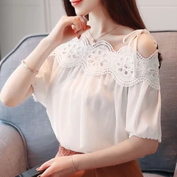 2019 Summer Women sexy White Elegant Lace Blouse cold shoulder lace Shirt Tops Short Sleeve Blusas Hollow Out blouse shirt 604G5 2019 Summer Women sexy White Elegant Lace Blouse cold shoulder lace Shirt Tops Short Sleeve Blusas Hollow Out blouse shirt 604G5