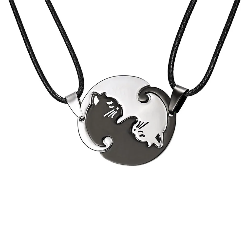 

1 Pair Necklace Chain Pendant Kitty Cat Embrace Jewelry For Women Men Couple Lovers