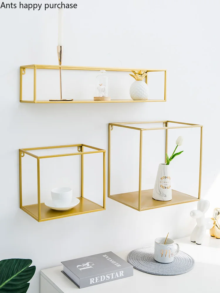 

Gold Storage Racks Hanging Decor Storage Box Flower Pot House Storage Rack Wall Book Figurines Display Crafts Shelves