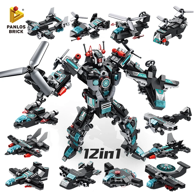 

Building Blocks Super Robot 12in1 Stacking Toys Aircraft Police Warplane City Building Bricks Helicopter Plane Drone For Kid Boy