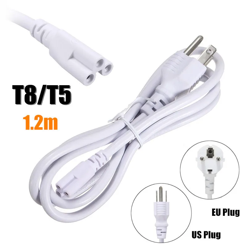 1.2M US/EU Plug Power Cable 3 Prong AC Power Cord Cable For T8/T5 Integrated LED Tube Light 3pin Cable White High Quality 1.2M US/EU Plug Power Cable 3 Prong AC Power Cord Cable For T8/T5 Integrated LED Tube Light 3pin Cable White High Quality