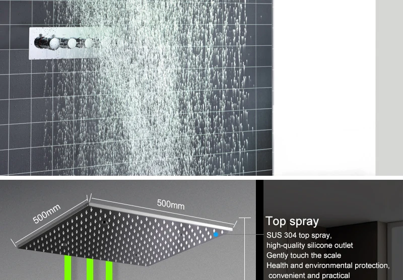 Big 20 Inch Overhead Ceiling LED Rain Spa Shower Head Set Bathroom 5 Function Temperature Controller Shower 3 Wall Body Spray (16)