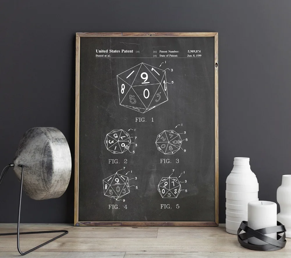 

Icosahedron Decimal Dice patent,Gaming wall art , posters, room decor,vintage print,blueprint, gift idea, games wall Decorations