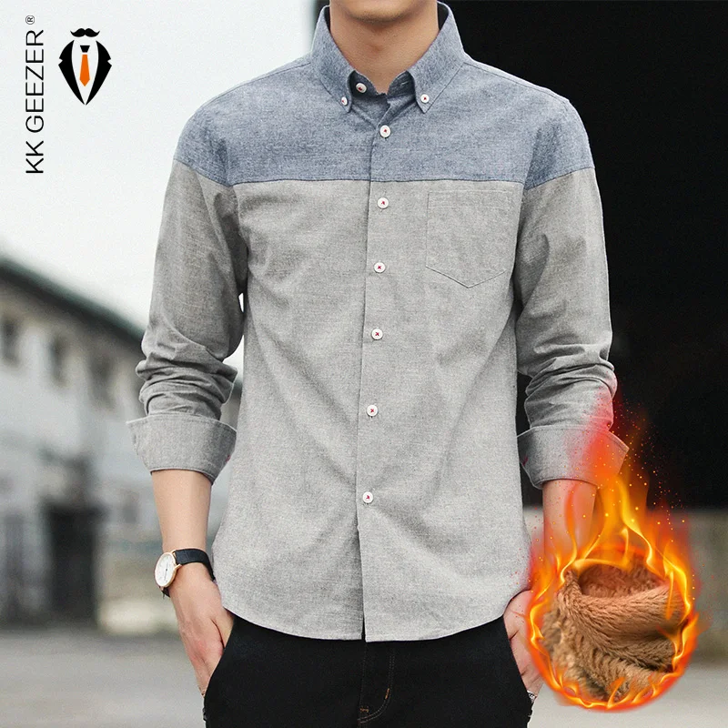 

2019 Flannel Shirt Men Winter Thicken Warm Plush Long Sleeve Formal Cotton Men Dress Shirt Slim Fit Luxury Warm Thicken Business
