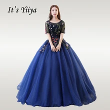 Это Yiya свадебное платье вышивка o-образным вырезом короткий рукав Свадебные платья темно-синий плюс размер Vestido de novia CH222