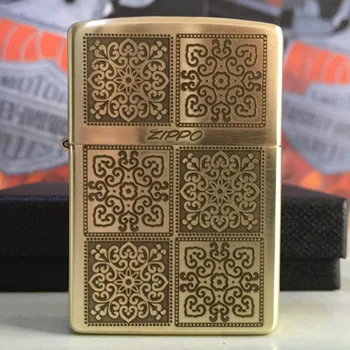 

Free shipping lighters pure copper carved etching tang grass roll grass pattern windproof oil double square
