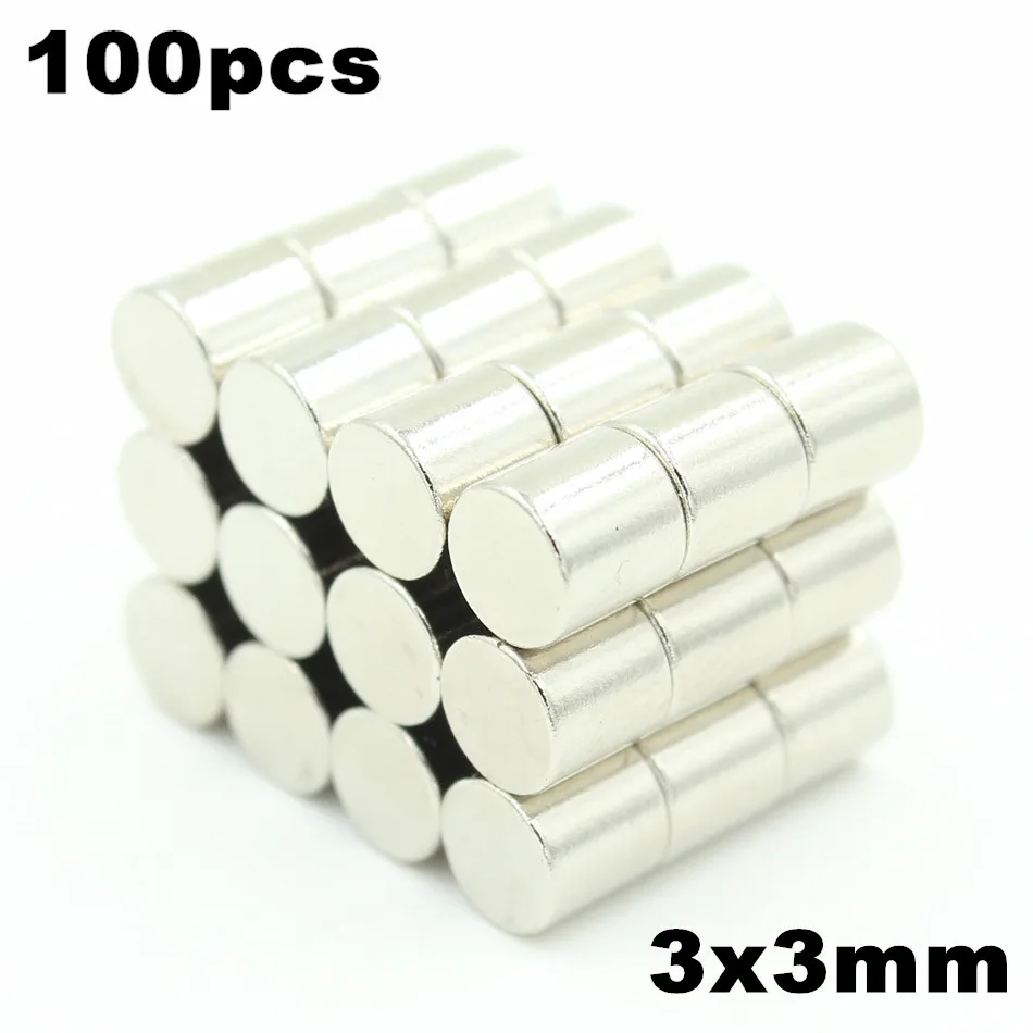 

100pcs 3x3mm Super Powerful Strong Bulk Small Round NdFeB Neodymium Disc Magnets Dia 3mm x 3mm N35 Rare Earth NdFeB Magnet