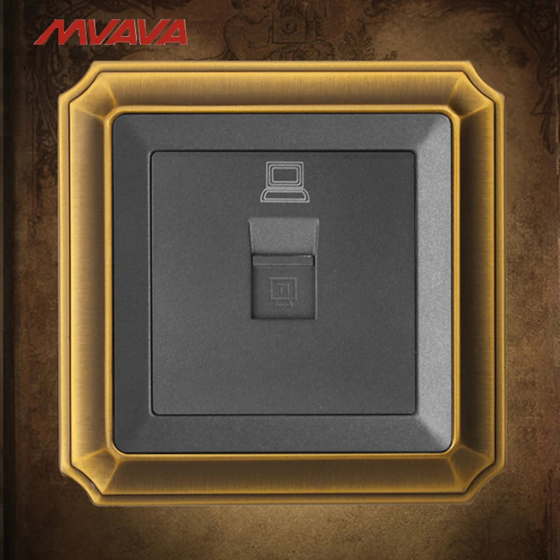 

MVAVA PC Data Wall Decorative Socket RJ45 LAN Data Outlet Internet Computer Jack Plug Luxury Bronzed Panel Free Shipping