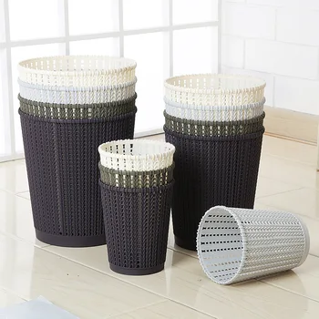 

multifunction Imitated Rattan Weaving Hollowed-out Trash Can Household Plastic Uncovered Rubbish Bin Office Paper Basket
