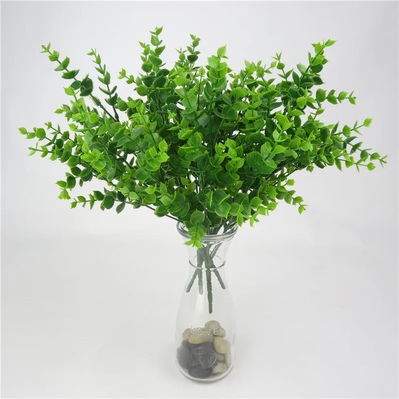 1 шт 7 вилки искусственные зеленые горшечные растения поддельные цветы эвкалипта Пластик деньги оставляет для дома, стол, офисная