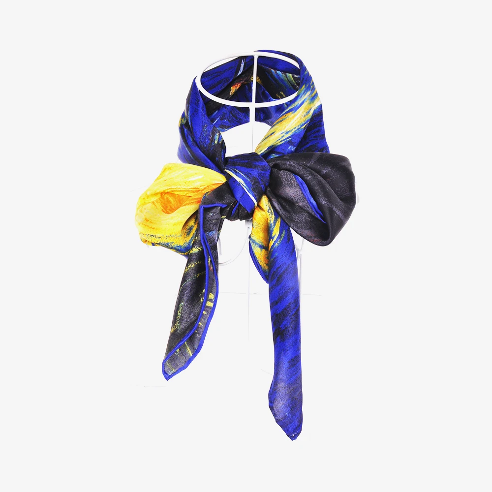 Роскошный бренд, натуральный шелк, шарфы и шали, большой размер, повязка на голову, бандана Ван Гога, Картина маслом "Звездная ночь", принт