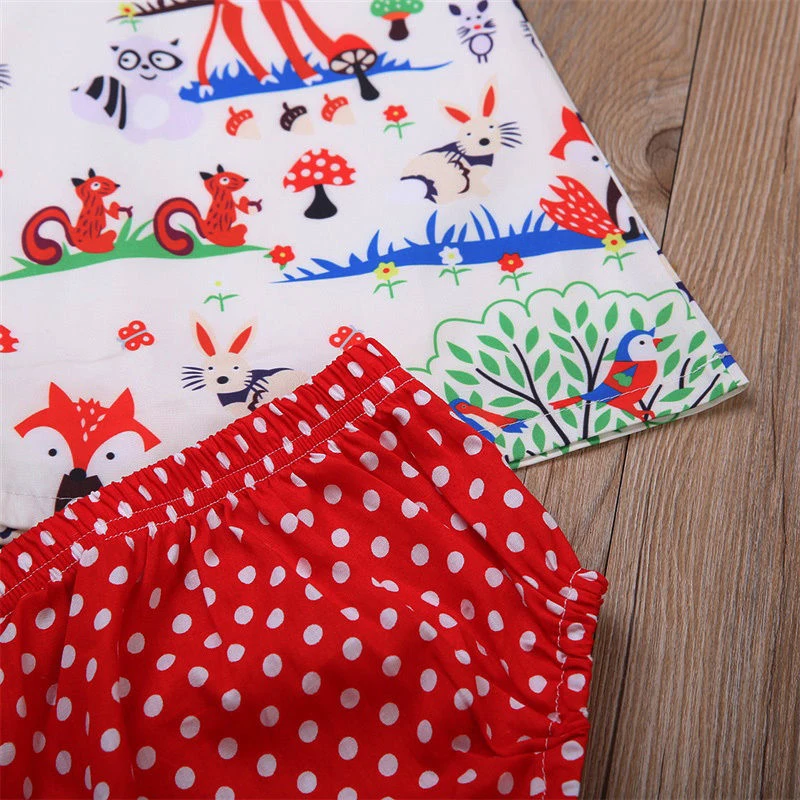 3pcs sets Newborn Baby Girl 0-24M Floral Headband Cartoon Dress Dot Shorts Outfits