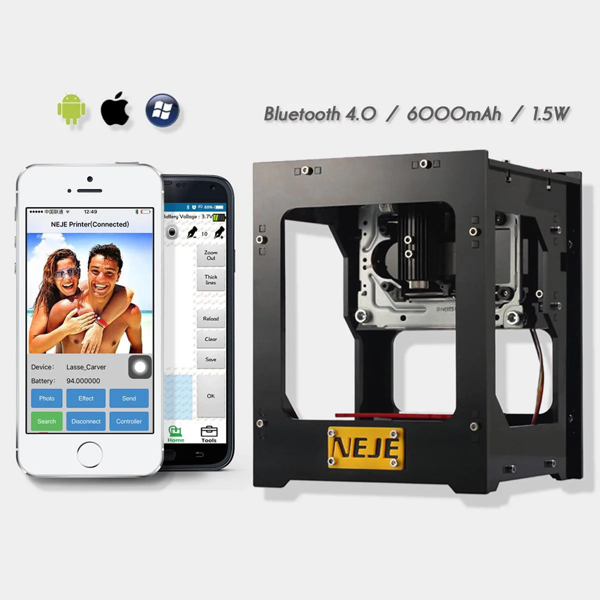 

DSHA NEJE DK-BL 405nm 1500mW Bluetooth Laser Engraver Box Engraving Machine Support Windows 7/XP/8/10/iOS 9.0