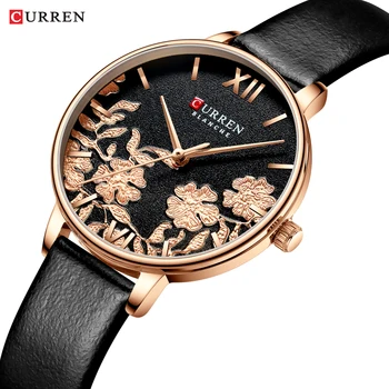 

CURREN Leather Women Watches 2019 Beautiful Unique Design Dial Quartz Wristwatch Clock Female Fashion Dress Watch Montre femme