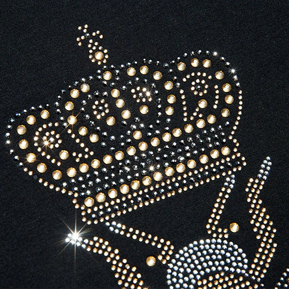 Корона пчелы рубашка Crewneck Футболка Горячая фиксация Стразы с принтом пчелы футболки мужские веганские кристалл алмаз футболка большого размера 5XL