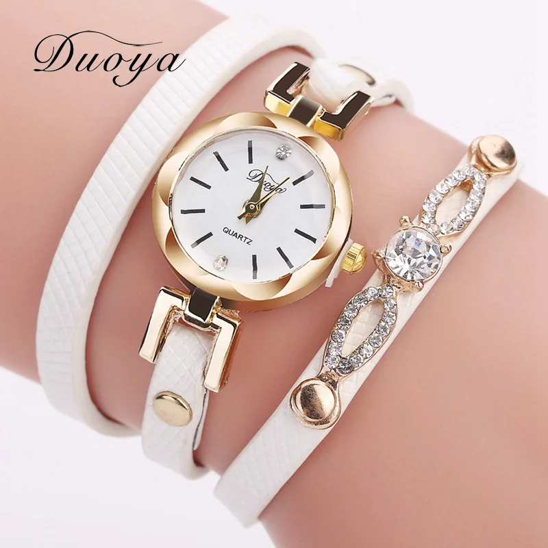 

Duoya Women Brand Bracelet Watches Luxury Gold Ladies Crystal Quartz Wrist Watch Women Simple Fashion Vintage Casual Watch 2017