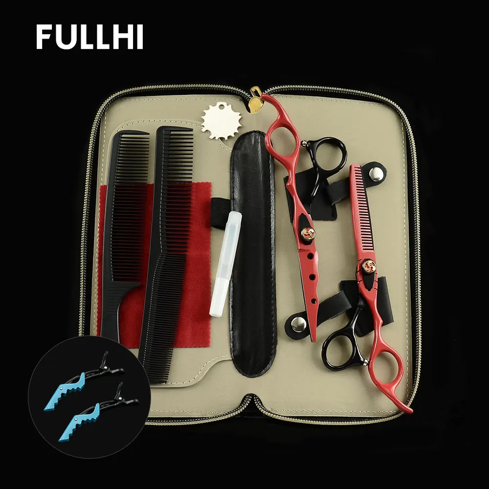 

Black&Red Hairdresser Scissors Barber Shears Hair Cutting Thinning Scissors Shears with Leather Storage Case Salon Beauty Supply