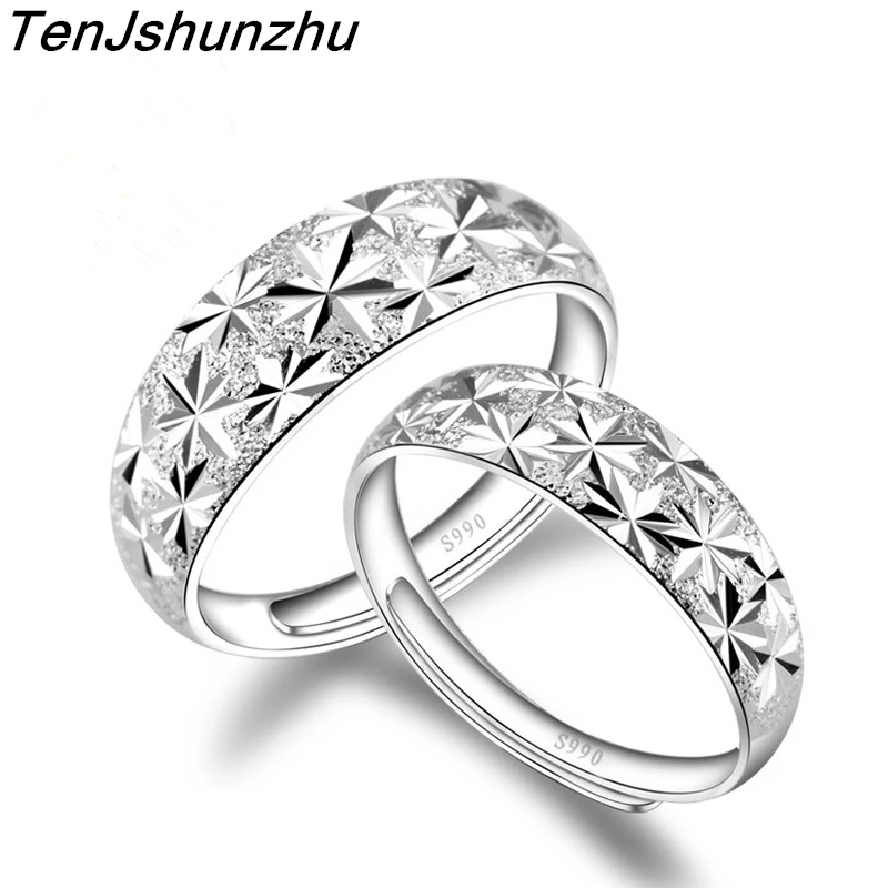 Simple Ring Set For Women Men Vintage Engraving Star-Shaped Genuine 925 Sterling Silver Couple Wedding Rings Pairs jz077