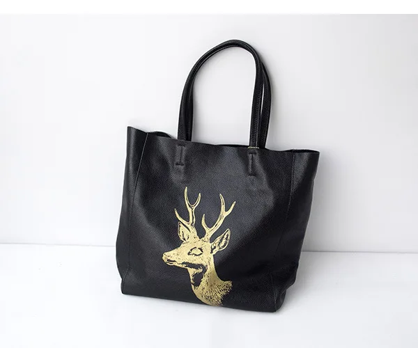 

South Korea's foreign trade in Europe and America new first layer of leather large leather handbag deer shoulder bag handbagDeer