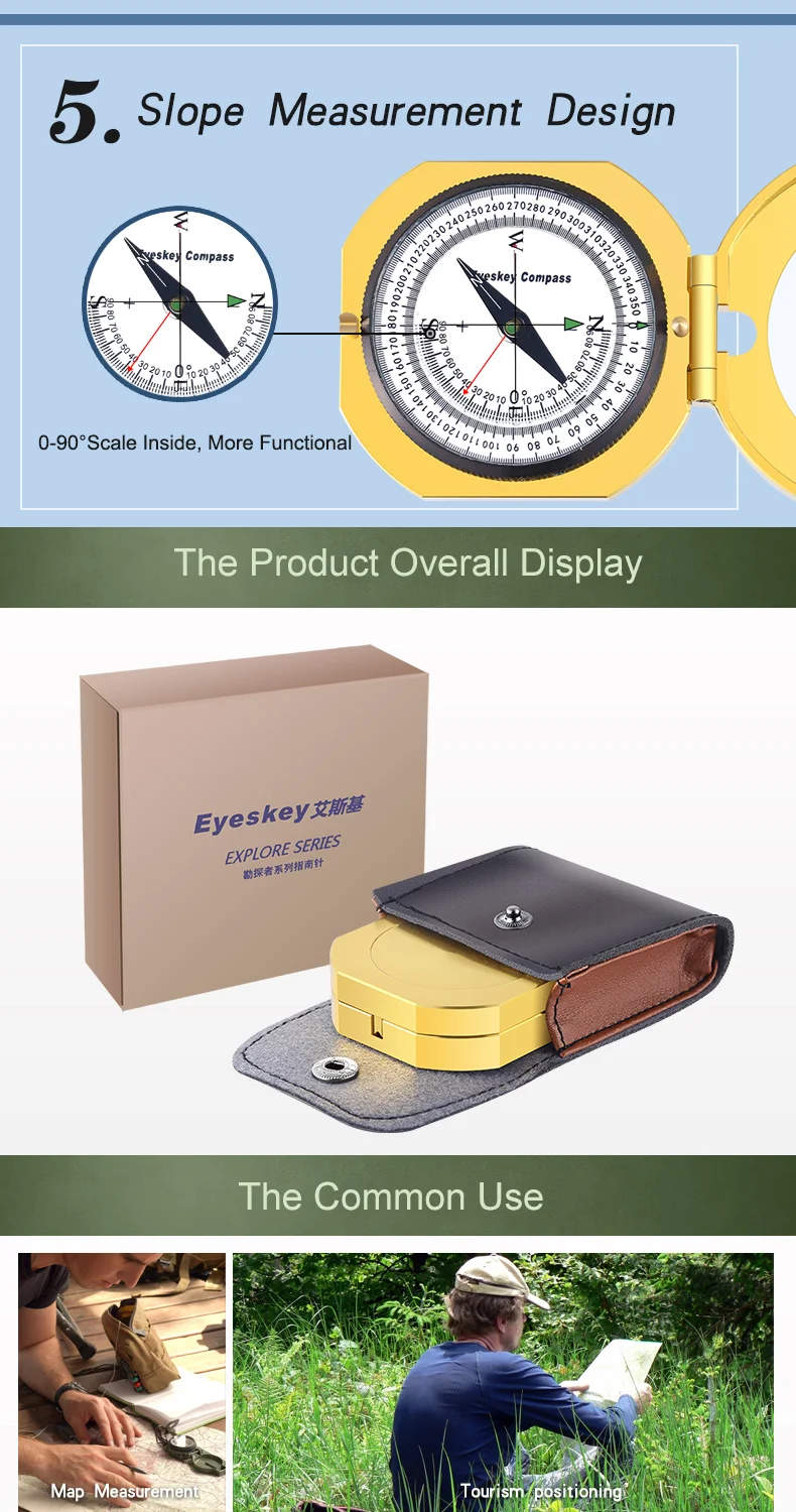 Eyeskey Navegação Metal Bússola Dourada Handheld Leve Luminosa Caça Acampamento Geological Bolso 11 Eyeskey navegação metal bússola dourada handheld leve