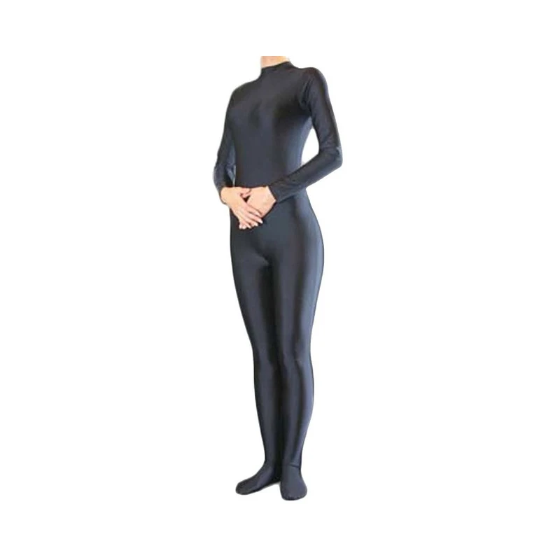 

Speerise Womens Long Sleeve Zip Back Yoga Unitard Turtleneck Bodysuit Mens Full Body Dancewear without Gloves Adult Black Suit
