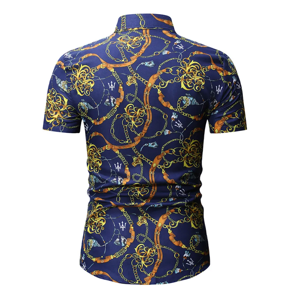 2019 для мужчин одежда модные просторные рубашки мужской slim fit повседневное Сращивание полосы печатных нагрудные рубашка с короткими