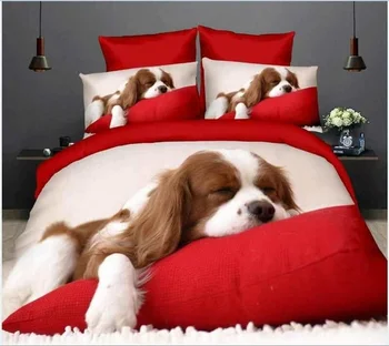 

4PCS 3D Polyester dog Bedding Set Prints Duvet Cover Set Queen Size 1PC Bed sheet/1PC Comforter Cover/2 PCS Pillow Covers