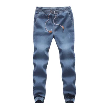 

men's casual pants Men's Casual Autumn Denim Cotton Elastic Draw String Work Trousers Jeans Pants W621