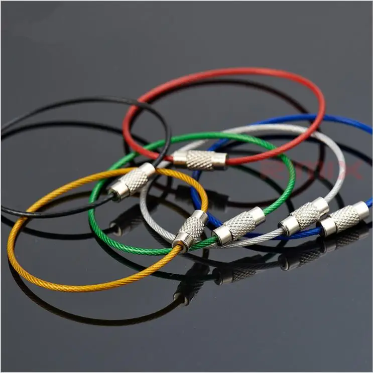 30pcs/LOT Fashion Stainless Steel Wire Keychain Cable Rope Key Holder