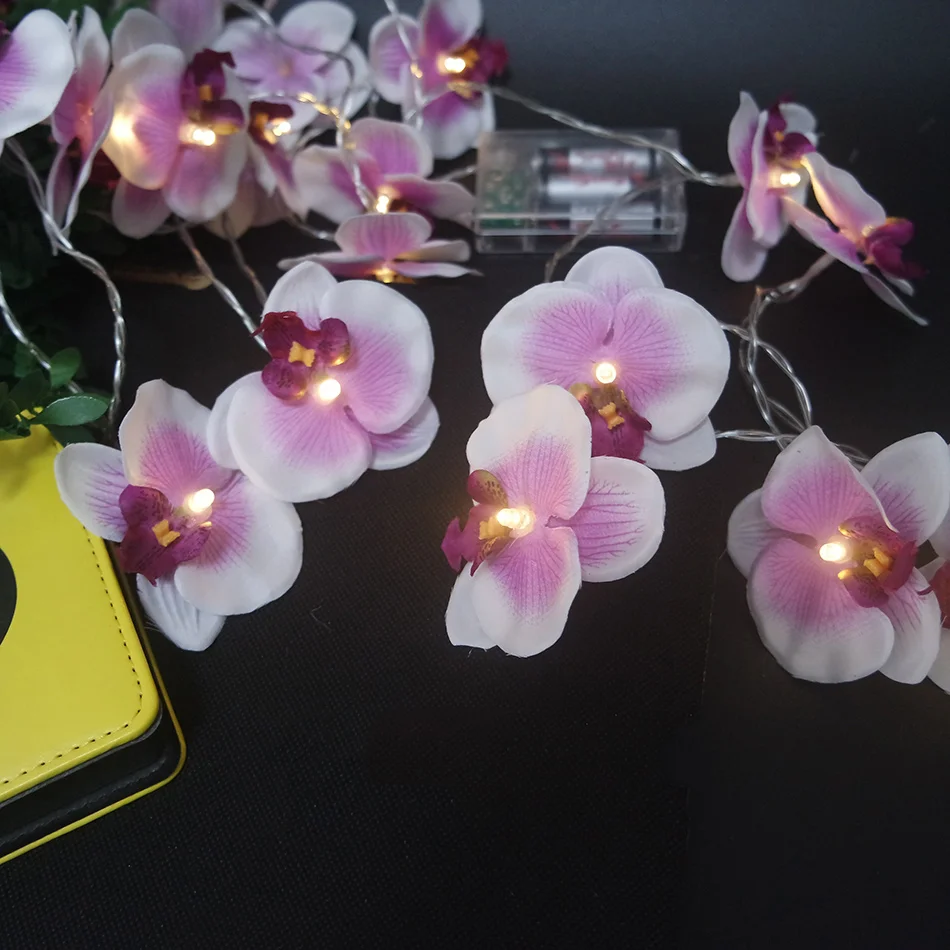 Handmade Orchid Flower LED String Lights, AA Battery floral holiday lighting, Vase flower arrangement,Party garland decoration Handmade Orchid Flower LED String Lights, AA Battery floral holiday lighting, Vase flower arrangement,Party garland decoration