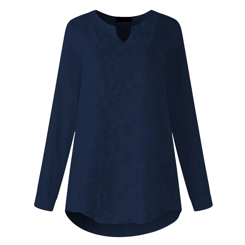 2018 S-5XL Women V-Neck Organza Long Shirts Oversized Tops Floral Embroidered Shirt Blouse White Lace Sweet Long Sleeve Blouse
