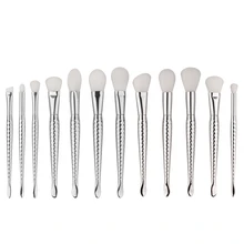 12Pcs silver Mermaid Makeup Brushes Set for Foundation Eyebrow Eyeliner Blush Concealer blending Brushes Cosmetic Beauty Kit