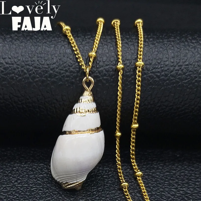 

2019 Fashion Beach Shell Stainless Steel Necklace Chain for Women Gold Color Statement Necklace Jewelry colgante mujer N19183