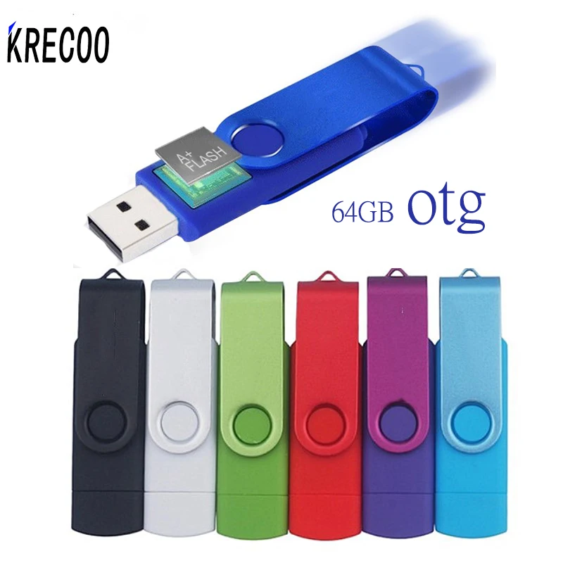 KRECOO OTG USB 2 0 Flash Drive 64GB 16GB Rotate PenDrive Plastic Usb FlashDrives 32GB for