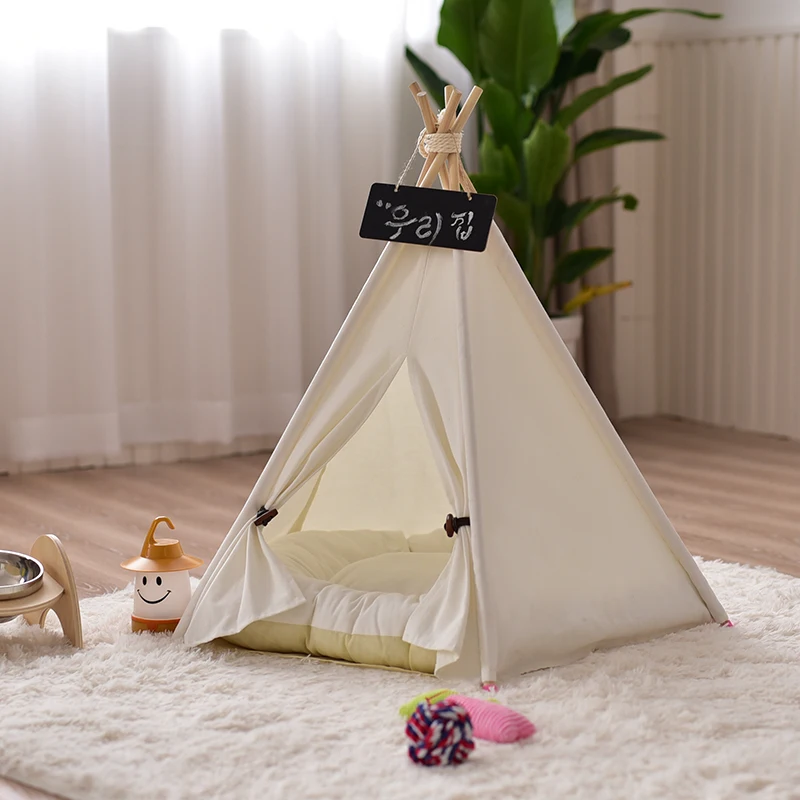 Обычная белая холщовая собака Прорезыватель Hond Tipi Pet Tipi без подушки