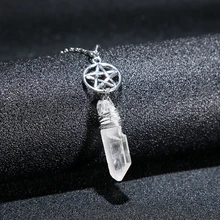 Белый кварц Wicca очарование кулон ожерелье необработанный камень сырье Кристалл Подвески с 70 см цепи