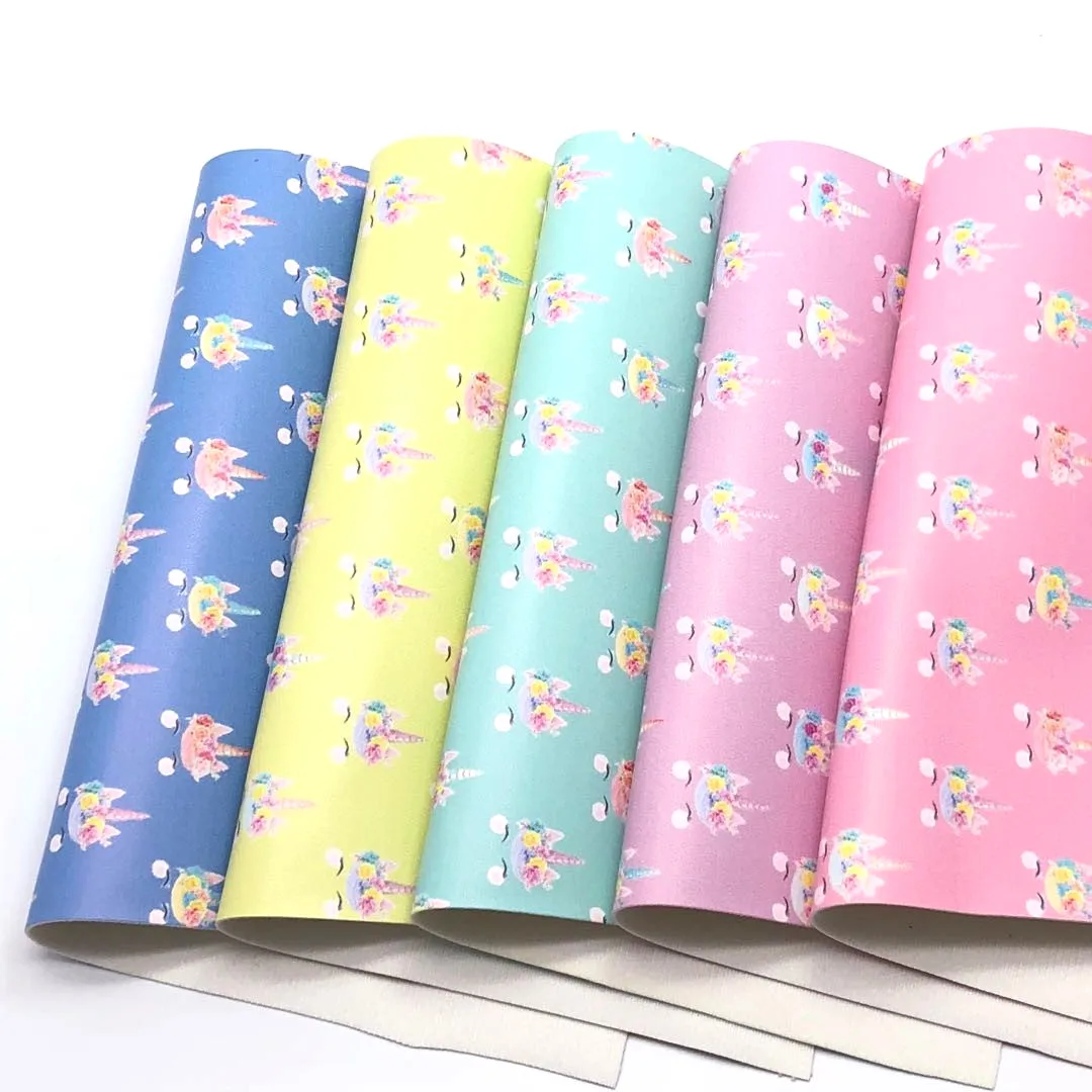 

1PCS A4 SIZE 21X29cm Alisa Glitter Cuero Sintetico Printed Unicorn Vinyl Fabric DIY hair Accessroies Craft Leather for DIY G08C