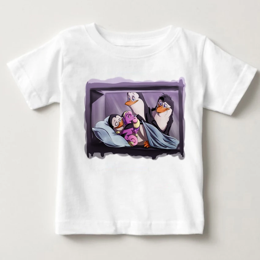 2018 горячий штамп детская футболка Мадагаскар Пингвин Герой мультфильма Футболка для мальчика для мальчиков и девочек любимые летние