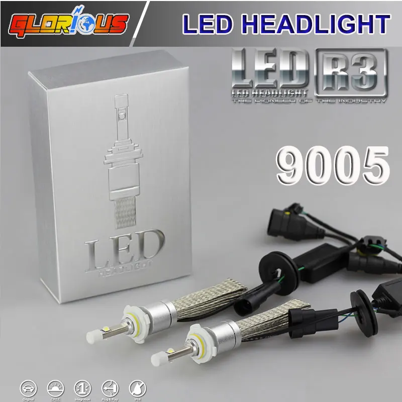 

HB3 9005 Xenon Super Bright R3 9600lm White 6000K Car LED Headlight Conversion Kit XHP-50 4800lm Bulb