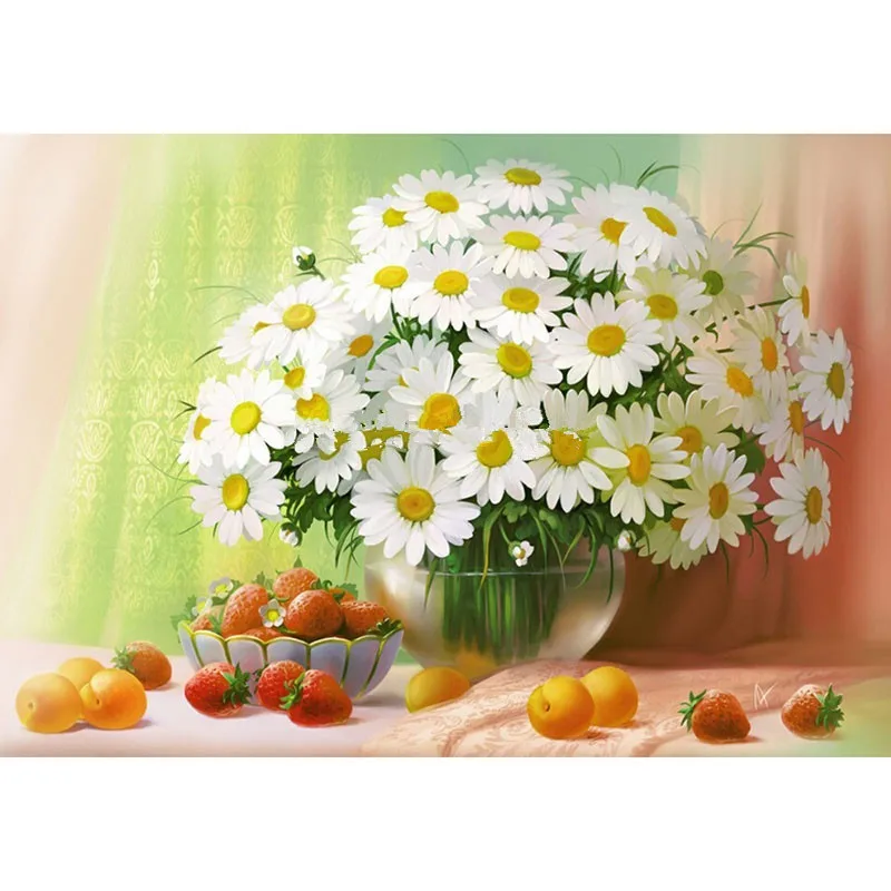 

New Diy Diamond Paintings White Chrysanthemum & Fruit Full Mosaic Picture Pattern Cross Stitch Rhinestone Embroidery Cross