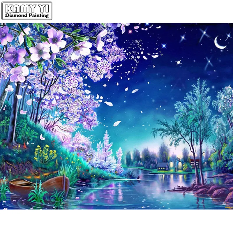 

Round diamond embroidery diamond Mosaic scenic needlework cross stitch round resin diamond painting landscape wall picture