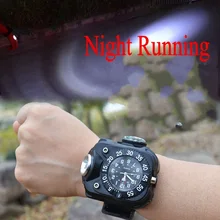 Multifunction USB Rechargeable Wristwatch Lamp Wrist LED Flashlight Watch Light with Compass Bracelet Torch for Night Running