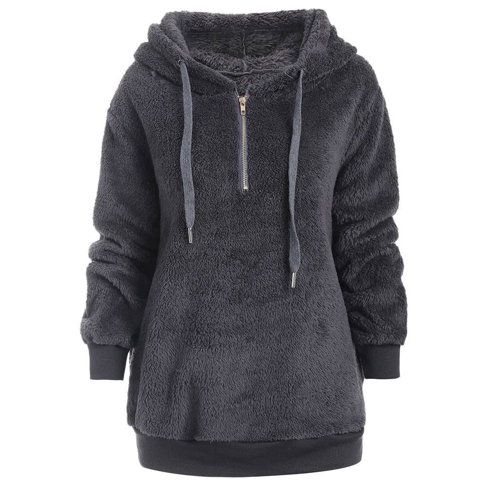 

Hot Women Faux Fur Coat Winter Warm Hooded Jacket Female Long Sleeve Fleece Coat Outwear Drawstring Fluffy Hoodie Teddy Pullover