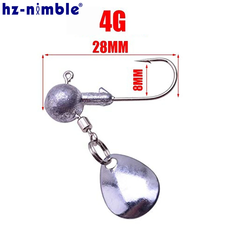 

Artificial Bait 5Pcs/Lot 2G 4G Lead Head Hook with Spinner Spoon Fish Lifelike Jig Head Hook Soft Bait Worm Maggot Grub Accessor
