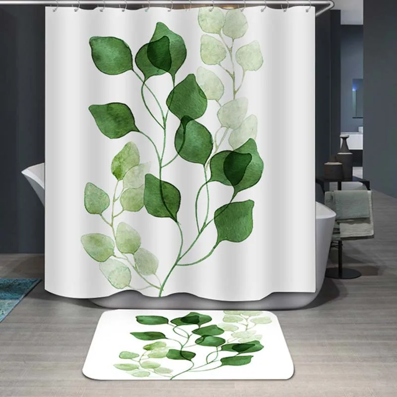 

Green Tropical Plants Shower Curtain Bathroom Waterproof Polyester Shower Curtain Leaves Printing Curtains for bathroom shower